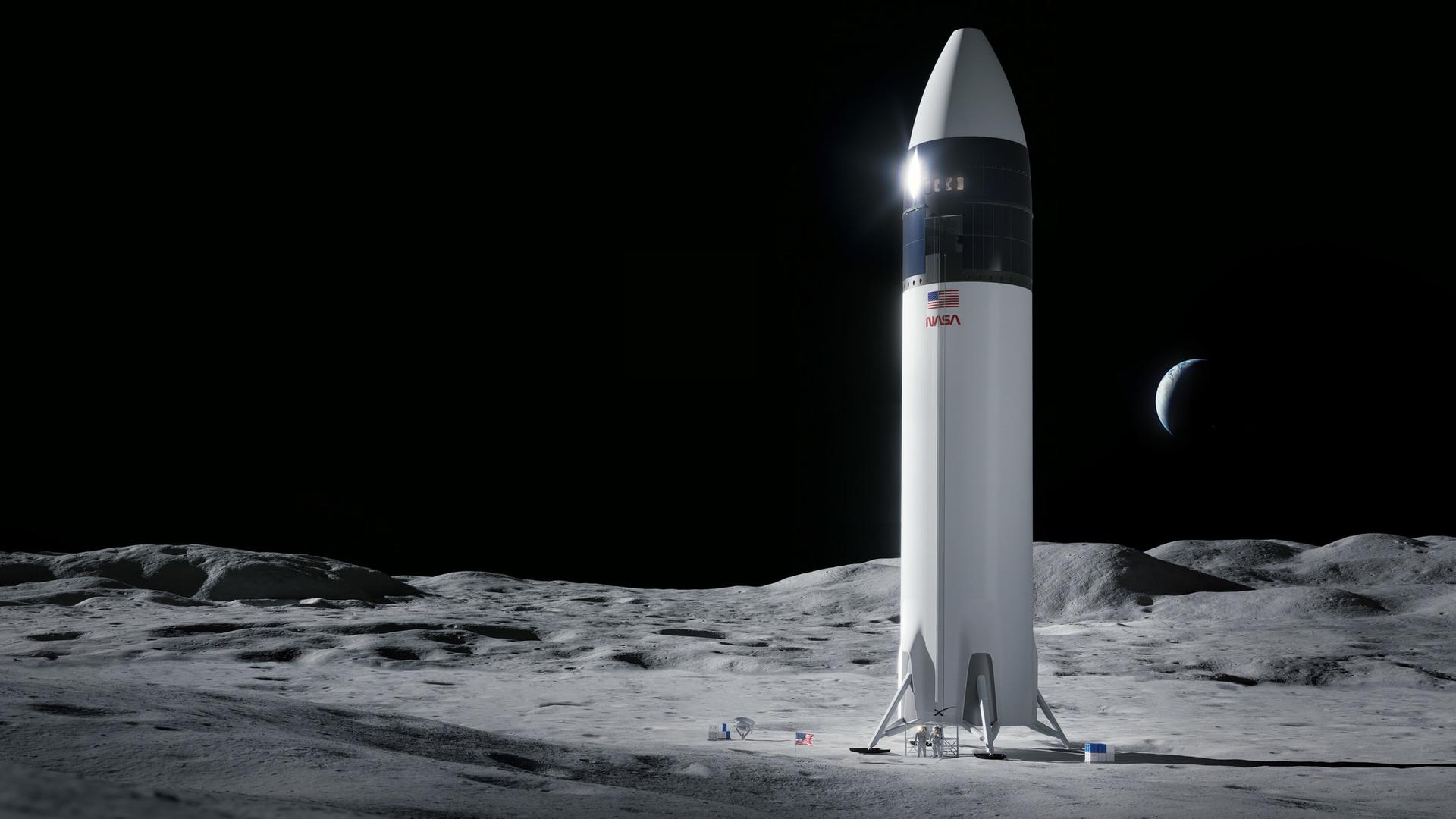 Noch Zukunftsmusik: Ein SpaceX-Raumschiff nach der Landung auf dem Mond