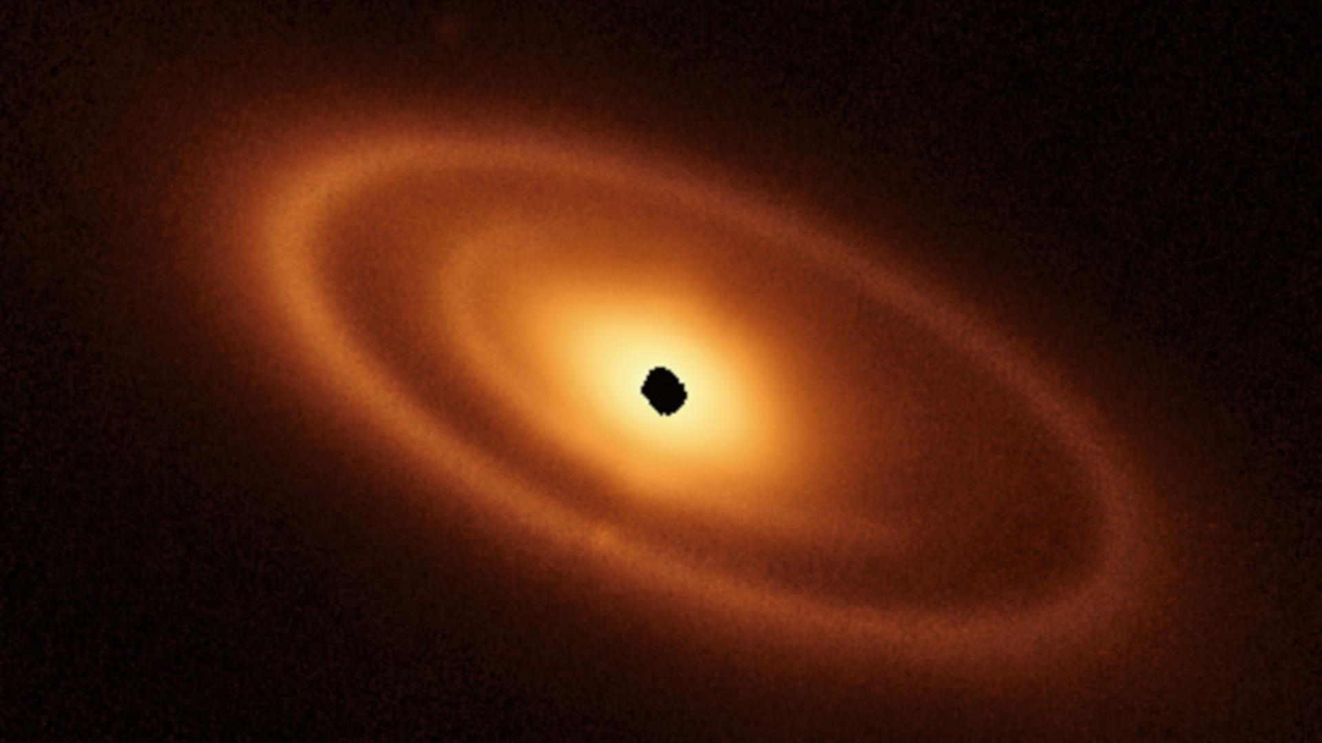 Weltraum-Teleskop-Blick in ein junges Planetensystem? Der Stern Fomalhaut ist von einer stark strukturierten Staubscheibe umgeben.

