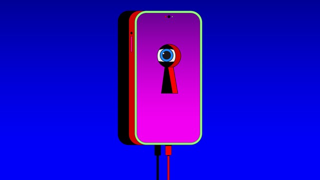 Das Cover zum Podcast "Dark Agent" ist die Zeichnung eines Smarthphones, dessen Bildschirm ein Schlüsselloch hat. Durch das Schlüsselloch blickt ein neugieriges Auge.