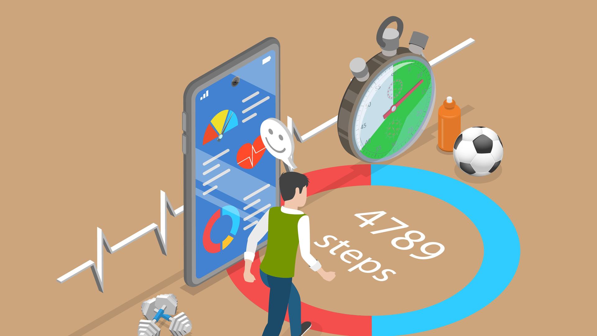 Ein Mensch lässt Hilfsmittel die Zahl seiner Schritte aufzeichnen