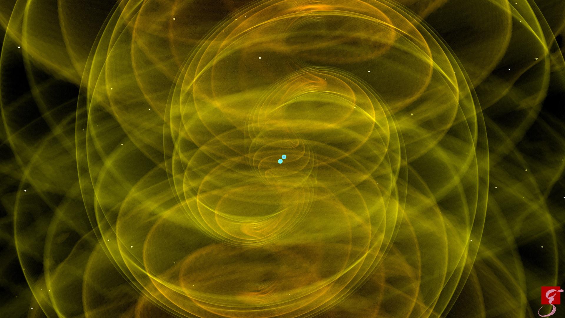 Simulation zweier einander umkreisender und verschmelzender Neutronensterne: Dargestellt sind die bei der Verschmelzung abgestrahlten Gravitationswellen.
